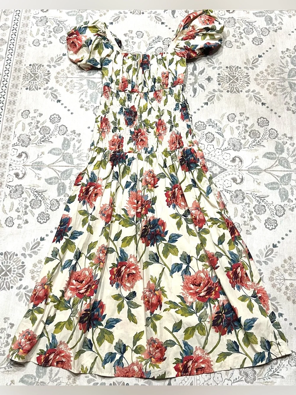 NWT Abercrombie & Fitch Smocked Drop-Waist Maxi Dress Floral Print Large